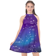 Realistic Night Sky With Constellations Halter Neckline Chiffon Dress  by Cowasu