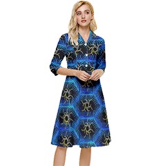 Blue Bee Hive Pattern- Classy Knee Length Dress by Amaryn4rt