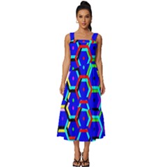 Blue Bee Hive Pattern Square Neckline Tiered Midi Dress by Amaryn4rt