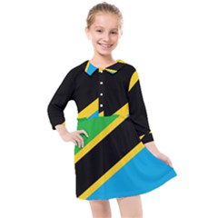 Flag Of Tanzania Kids  Quarter Sleeve Shirt Dress by Amaryn4rt