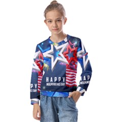 4th Of July Happy Usa Independence Day Kids  Long Sleeve Tee With Frill 