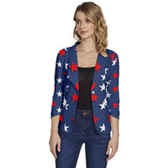 Patriotic Colors America Usa Red Women s One-button 3/4 Sleeve Short Jacket