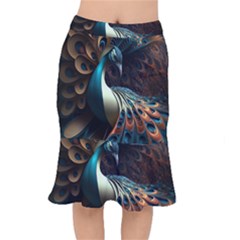 Colorful Peacock Bird Feathers Short Mermaid Skirt by Vaneshop