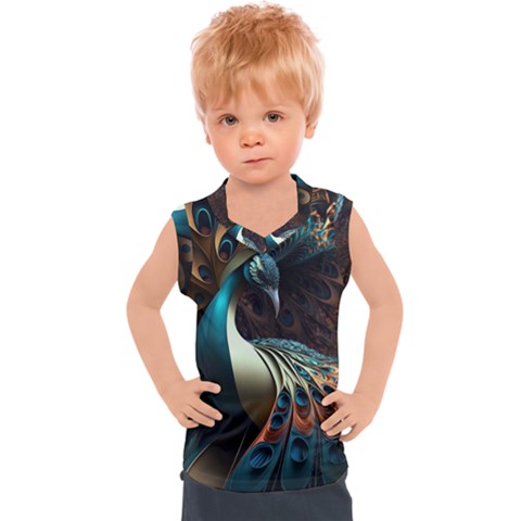 Colorful Peacock Bird Feathers Kids  Sport Tank Top by Vaneshop