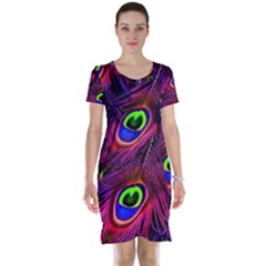 Peacock Feathers Color Plumage Short Sleeve Nightdress by Celenk