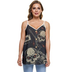 Grunge Seamless Pattern With Skulls Casual Spaghetti Strap Chiffon Top by Amaryn4rt