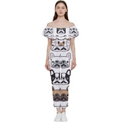 Dog-french-bulldog-seamless-pattern-face-head Bardot Ruffle Jumpsuit