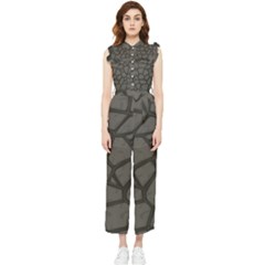 Cartoon-gray-stone-seamless-background-texture-pattern Women s Frill Top Chiffon Jumpsuit by uniart180623