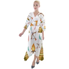 Cute-cartoon-native-american-seamless-pattern Quarter Sleeve Wrap Front Maxi Dress by uniart180623