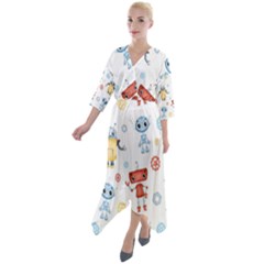 Cute-cartoon-robots-seamless-pattern Quarter Sleeve Wrap Front Maxi Dress by uniart180623