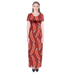 Chili-pattern-red Short Sleeve Maxi Dress by uniart180623