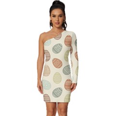 Seamless-pattern-colorful-easter-egg-flat-icons-painted-traditional-style Long Sleeve One Shoulder Mini Dress by uniart180623