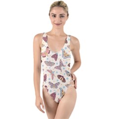 Pattern-with-butterflies-moths High Leg Strappy Swimsuit