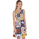 Mexican-talavera-pattern-ceramic-tiles-with-flower-leaves-bird-ornaments-traditional-majolica-style- Knee Length Skater Dress With Pockets View3