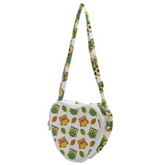 Background-with-owls-leaves-pattern Heart Shoulder Bag by uniart180623