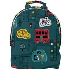 Seamless-pattern-hand-drawn-with-vehicles-buildings-road Mini Full Print Backpack by uniart180623