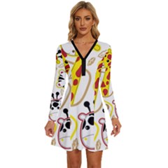 Vector-seamless-pattern-nice-animals-cartoon Long Sleeve Deep V Mini Dress  by uniart180623