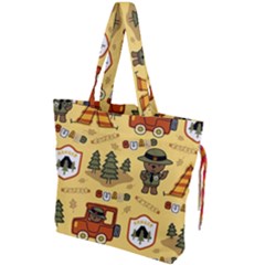 Seamless-pattern-funny-ranger-cartoon Drawstring Tote Bag by uniart180623