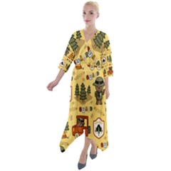 Seamless-pattern-funny-ranger-cartoon Quarter Sleeve Wrap Front Maxi Dress by uniart180623