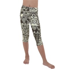 Four-hand-drawn-city-patterns Kids  Lightweight Velour Capri Leggings  by uniart180623