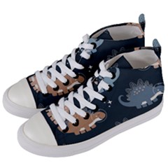 Dino Art Pattern Design Wallpaper Background Women s Mid-top Canvas Sneakers by uniart180623