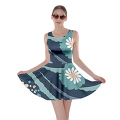 Waves Flowers Pattern Water Floral Minimalist Skater Dress by uniart180623