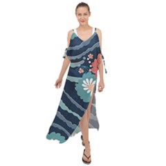 Waves Flowers Pattern Water Floral Minimalist Maxi Chiffon Cover Up Dress by uniart180623