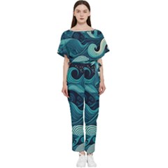 Waves Ocean Sea Abstract Whimsical Abstract Art Batwing Lightweight Chiffon Jumpsuit by uniart180623