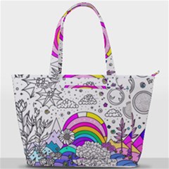 Rainbow Fun Cute Minimal Doodle Drawing Art Back Pocket Shoulder Bag  by uniart180623