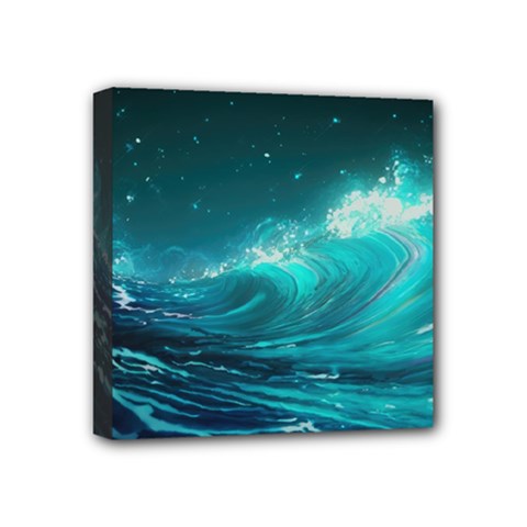 Tsunami Waves Ocean Sea Nautical Nature Water Mini Canvas 4  X 4  (stretched) by uniart180623