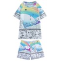 Rainbow Fun Cute Minimal Doodle Drawing Arts Kids  Swim Tee and Shorts Set View1