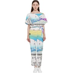 Rainbow Fun Cute Minimal Doodle Drawing Arts Batwing Lightweight Chiffon Jumpsuit by uniart180623