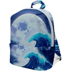 Waves Ocean Sea Tsunami Nautical Blue Zip Up Backpack by uniart180623