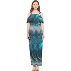 Tsunami Waves Ocean Sea Water Rough Seas Draped Sleeveless Chiffon Jumpsuit by uniart180623