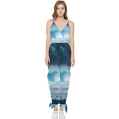 Thunderstorm Storm Tsunami Waves Ocean Sea Sleeveless Tie Ankle Chiffon Jumpsuit by uniart180623