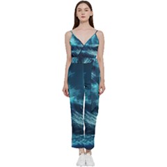 Moonlight High Tide Storm Tsunami Waves Ocean Sea V-neck Camisole Jumpsuit by uniart180623