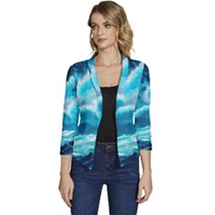 Ai Generated Waves Ocean Sea Tsunami Nautical Sea Women s Casual 3/4 Sleeve Spring Jacket