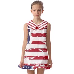 Flag Usa Unite Stated America Kids  Pilgrim Collar Ruffle Hem Dress by uniart180623