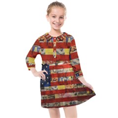 Usa Flag United States Kids  Quarter Sleeve Shirt Dress by uniart180623