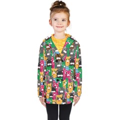 Cat Funny Colorful Pattern Kids  Double Breasted Button Coat by uniart180623