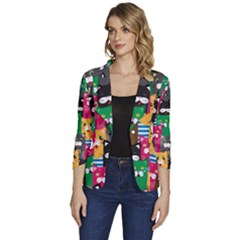 Cat Funny Colorful Pattern Women s One-button 3/4 Sleeve Short Jacket