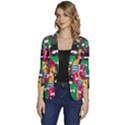 Cat Funny Colorful Pattern Women s One-Button 3/4 Sleeve Short Jacket View1