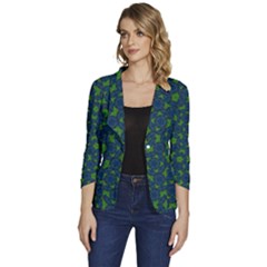 Green Patterns Lines Circles Texture Colorful Women s One-button 3/4 Sleeve Short Jacket