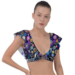 Flower Flowers Flora Floral Nature Watercolor Art Texture Plunge Frill Sleeve Bikini Top