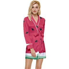 Minimalist Summer Watermelon Wallpaper Long Sleeve Satin Robe by Ravend