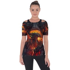 Dragon Art Fire Digital Fantasy Shoulder Cut Out Short Sleeve Top by Celenk