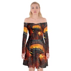 Dragon Art Fire Digital Fantasy Off Shoulder Skater Dress by Celenk