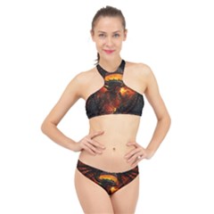 Dragon Art Fire Digital Fantasy High Neck Bikini Set by Celenk