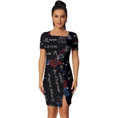 Black Background With Text Overlay Mathematics Formula Board Fitted Knot Split End Bodycon Dress by uniart180623