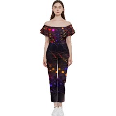 Abstract Light Star Design Laser Light Emitting Diode Bardot Ruffle Jumpsuit by uniart180623